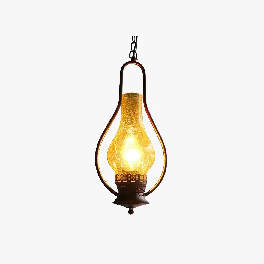 Vintage Metal And Glass Kerosene Balcony Pendant Light, Antique Bronze/Copper