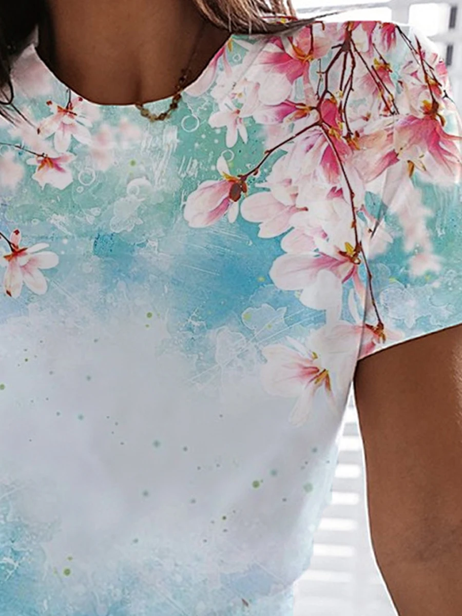 Womens Casual Fashion Floral Print T-shirt