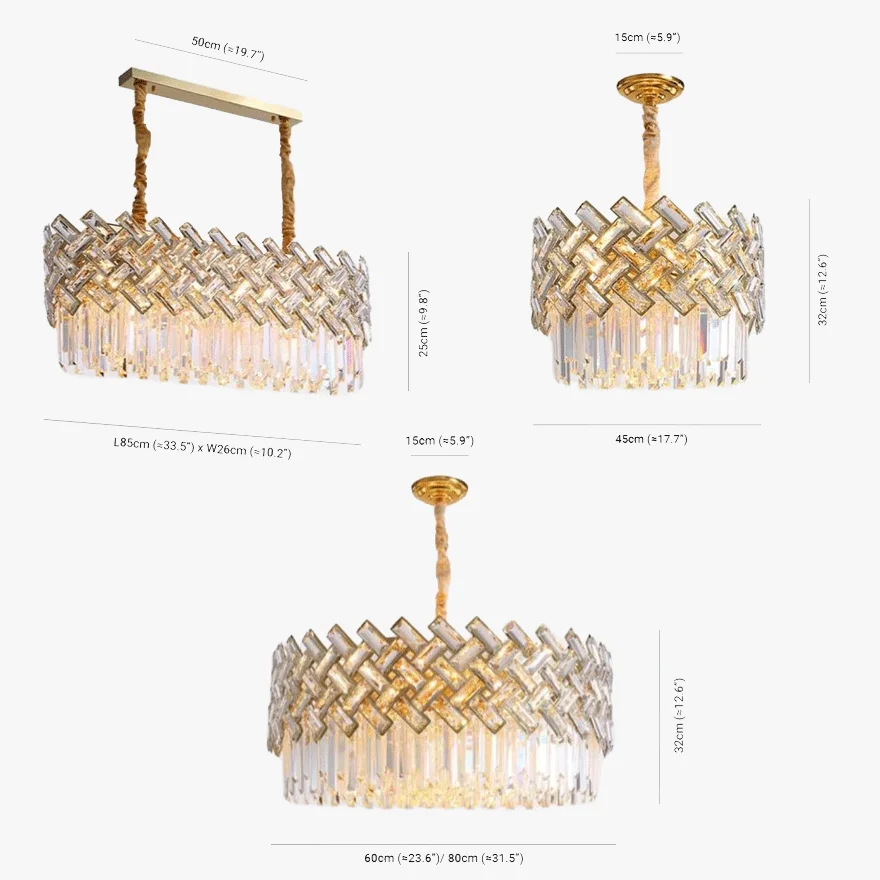 Baroque Metal And Crystal Geometric Dining Room Chandelier Pendant Light, Gold, Trichromatic Light