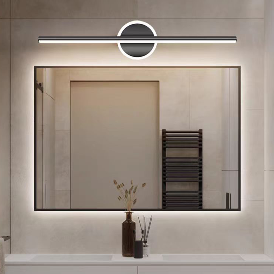 Minimalist Metal And Silicagel Linear Bathroom Mirror Wall Lamp, Black/Gold, Trichromatic Light