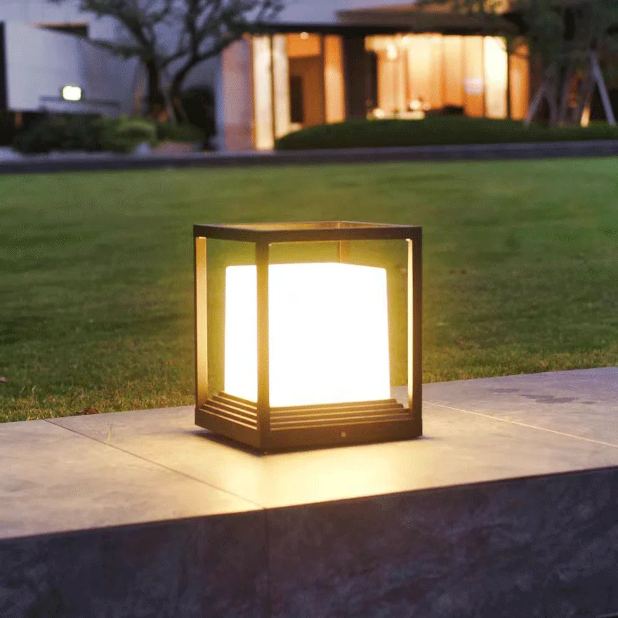 Minimalist Metal Square Garden Outdoor Lamp, Black