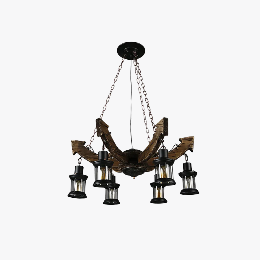 Classical Metal And Pine Wood Anchor Kitchen Chandelier Pendant Light, Burlywood