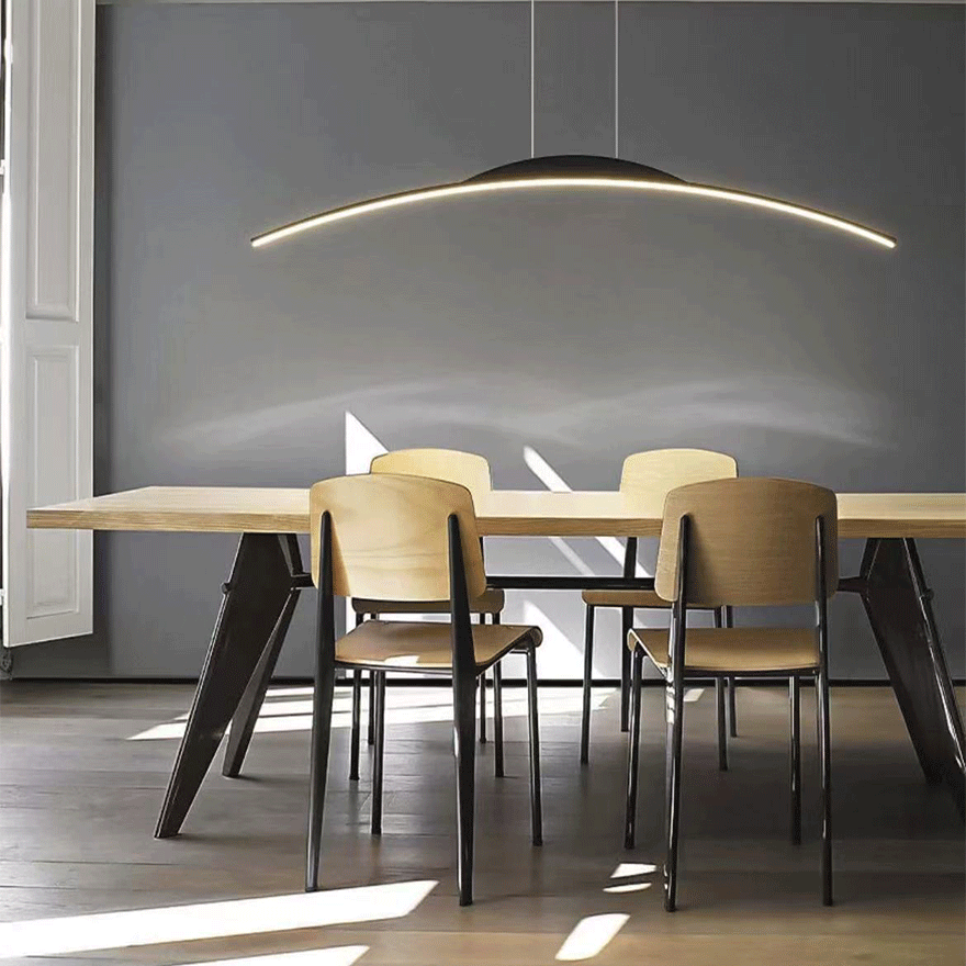 Minimalist Metal Linear Dining Room Chandelier Pendant Light, Black/Gold