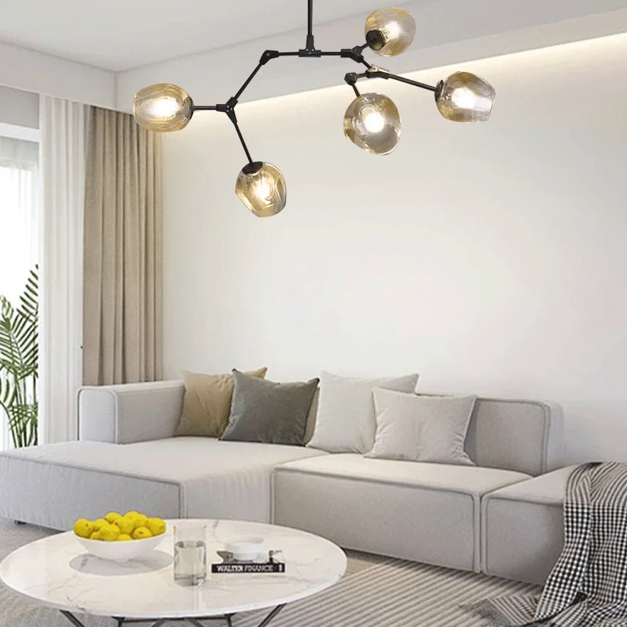 Modern Metal And Glass Bubble Bedroom Pendant Light, 6 Color