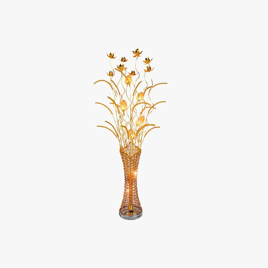 Designer Metal  Flower Vase Living Room Floor Lamp, Gold