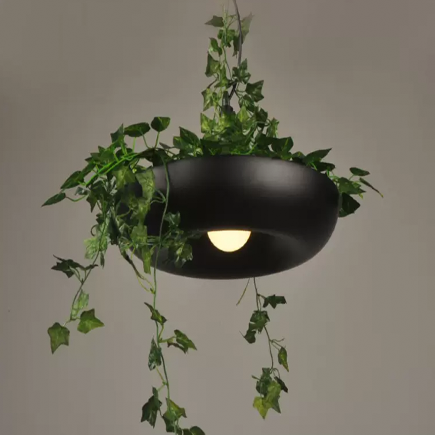 Natural Metal Plant Pot Dining Room Pendant Light, White/Black/Green