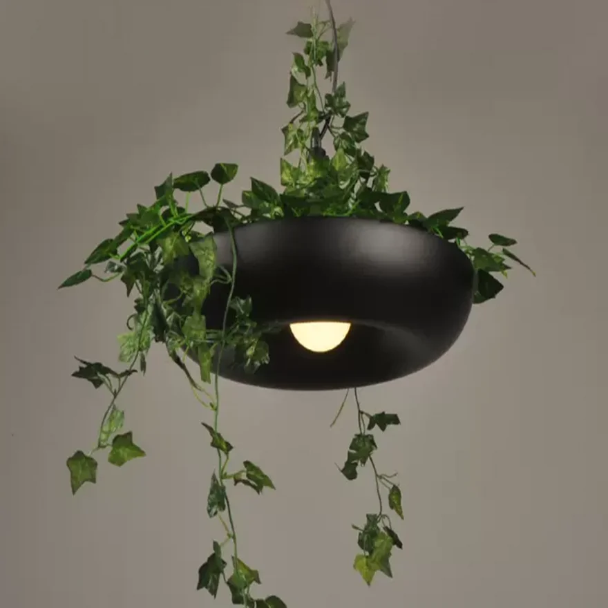 Natural Metal Plant Pot Dining Room Pendant Light, White/Black/Green