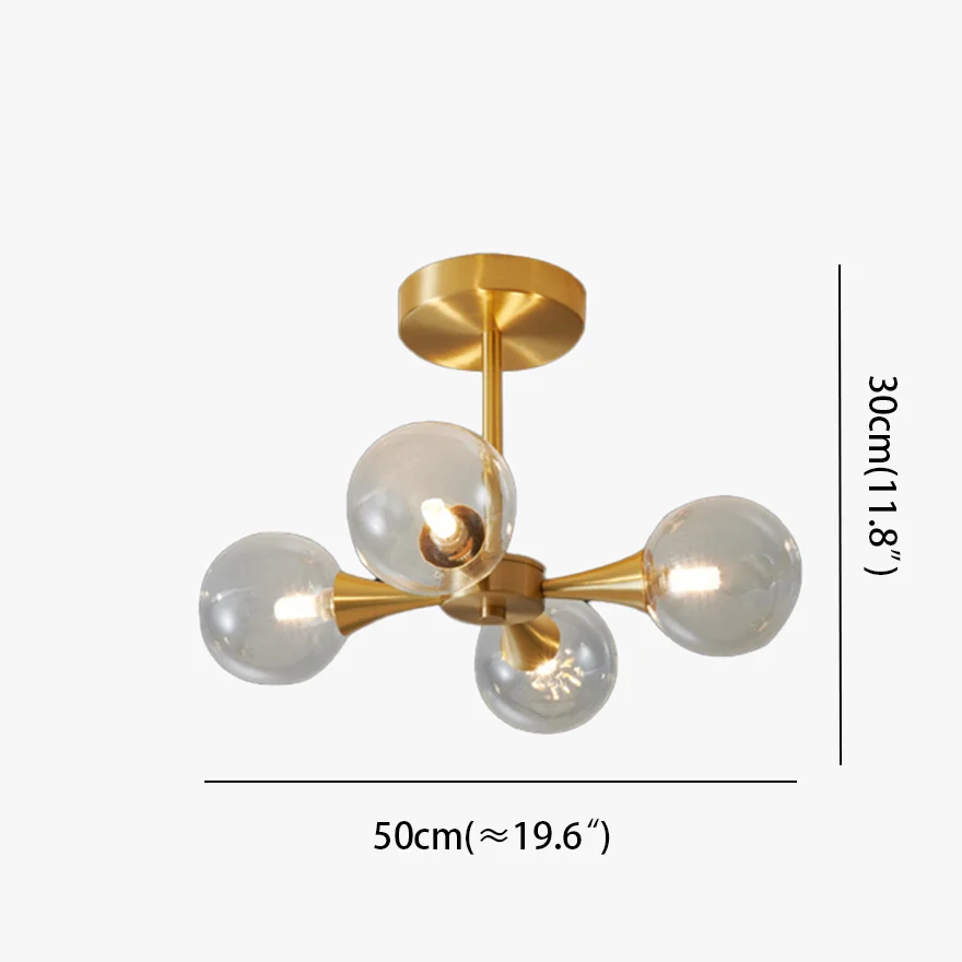 Nordic Brass And Glass Globular Study Room Ceiling Light, Clear/White