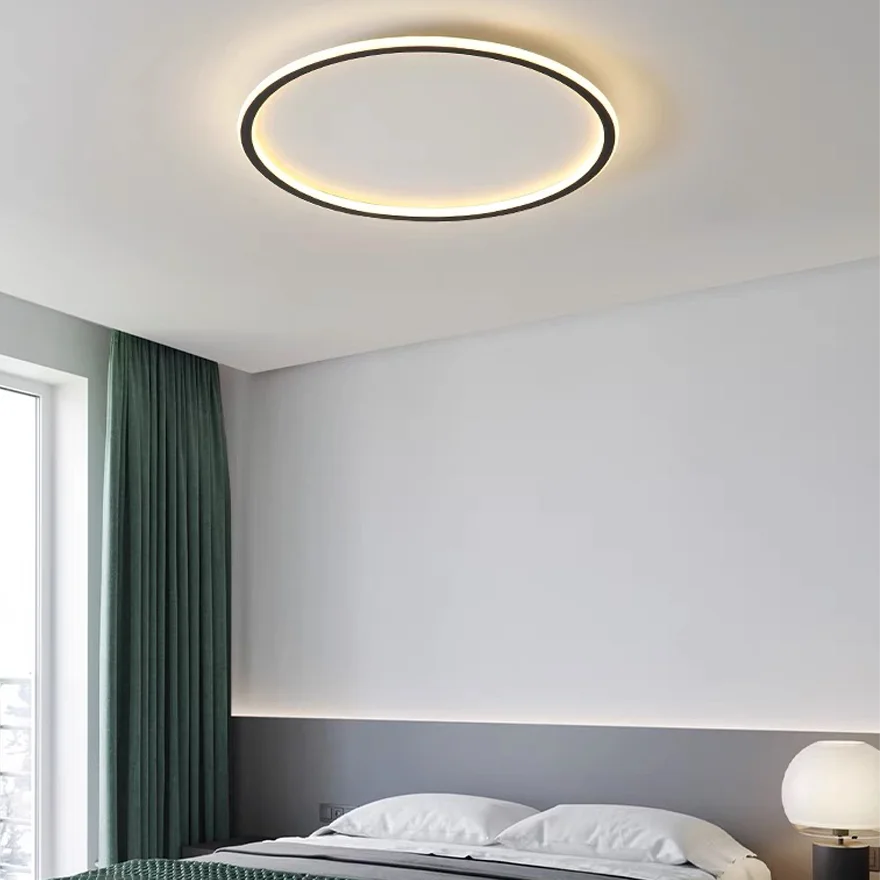 Modern Metal And Acrylic Round Living Room Ceiling Light, Black/White, Trichromatic Light