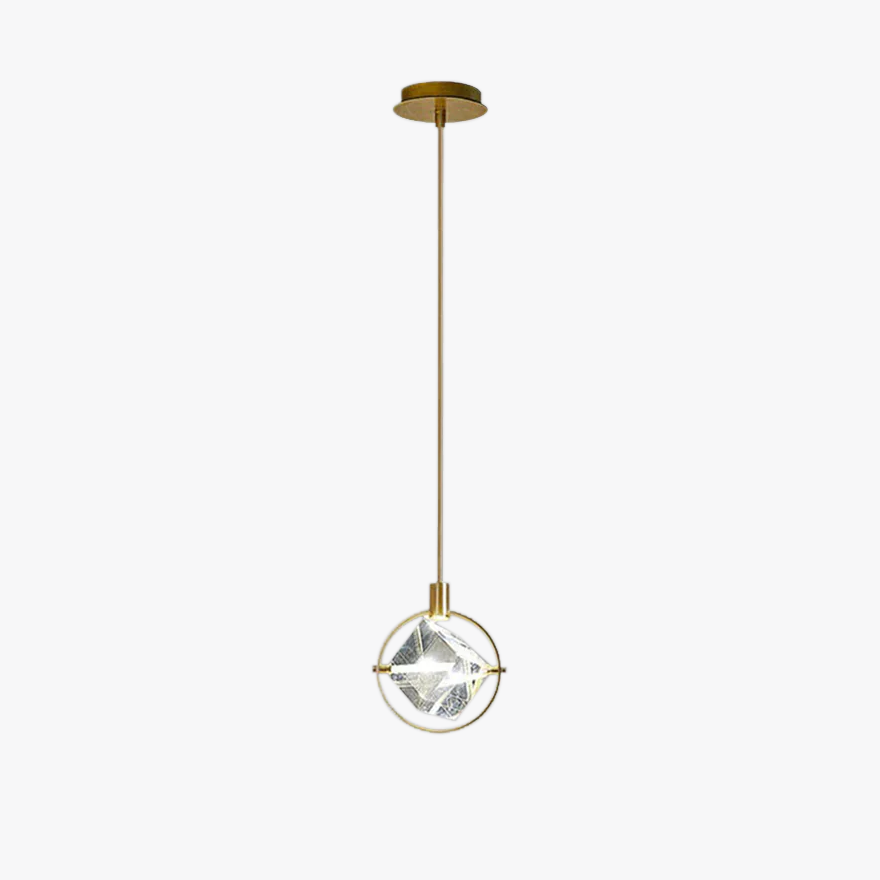 Designer Metal And Crystal Square Study Room Pendant Light, Gold