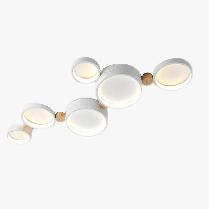 Contemporary Metal And Wooden Round Living Room Ceiling Light, Green/Grey/White