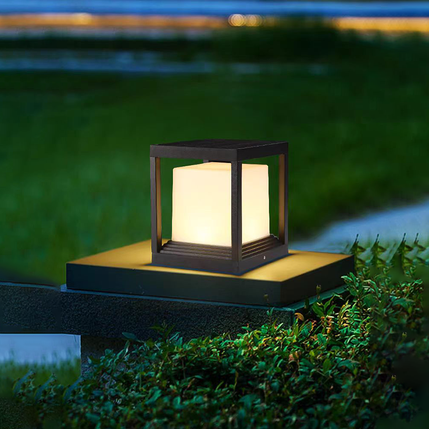 Minimalist Metal Square Garden Outdoor Lamp, Black