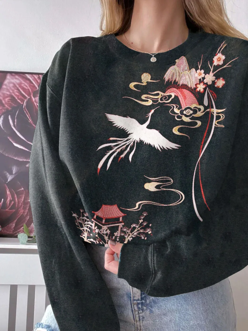 Phoenix & Cherry Blossom Ancient Japanese Art Sweatshirt