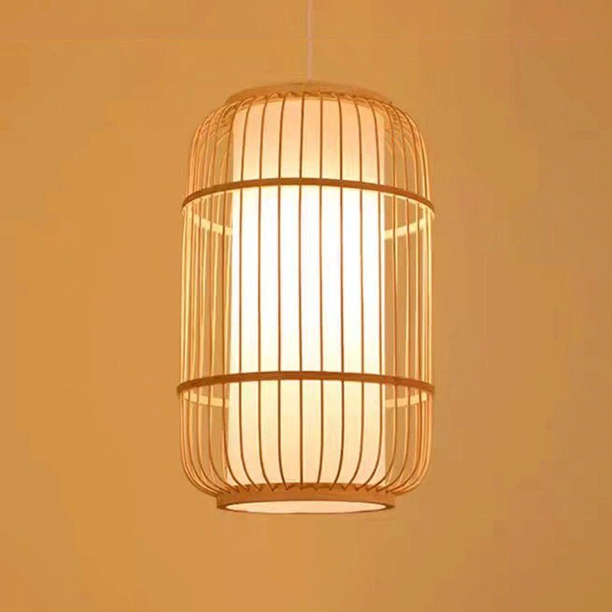 Boho Bamboo Lantern Dining Room Pendant Light, Burlywood