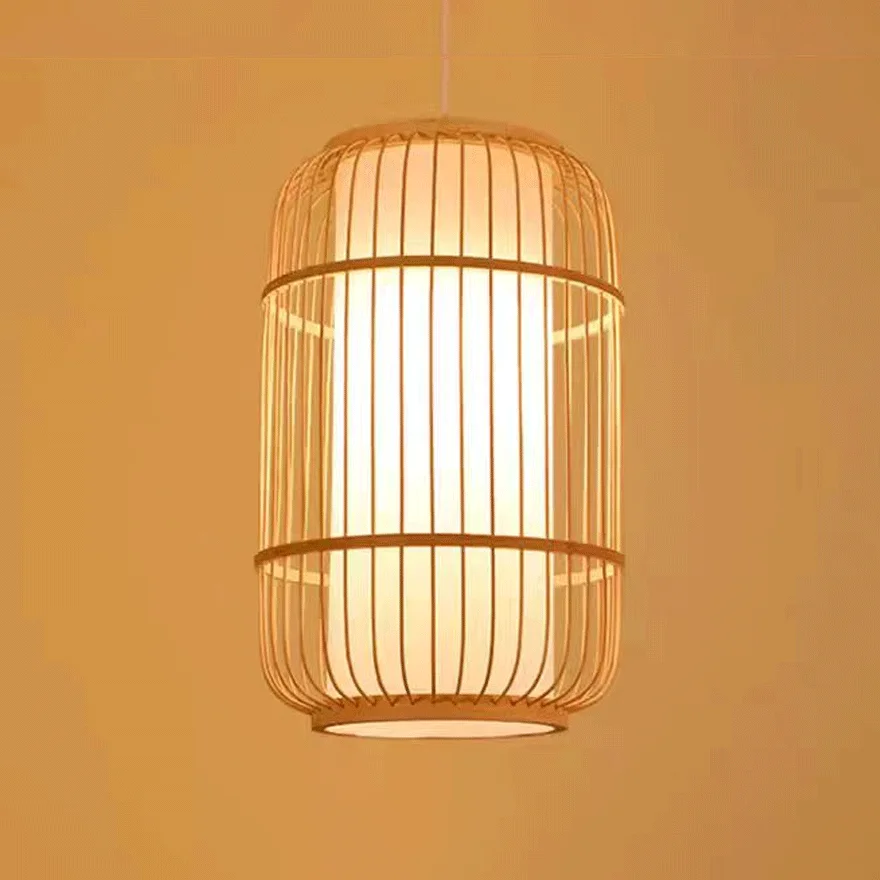 Boho Bamboo Lantern Dining Room Pendant Light, Burlywood