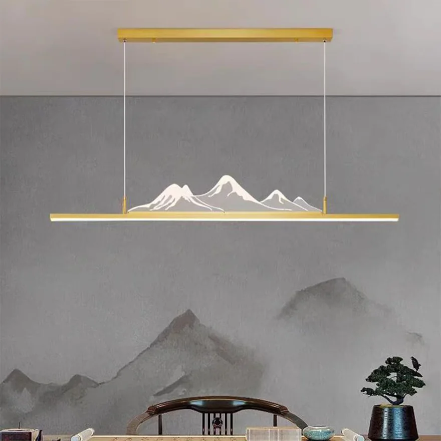 Designer Metal And Acrylic Mountain Shape Living Room Pendant Light, Black/Gold