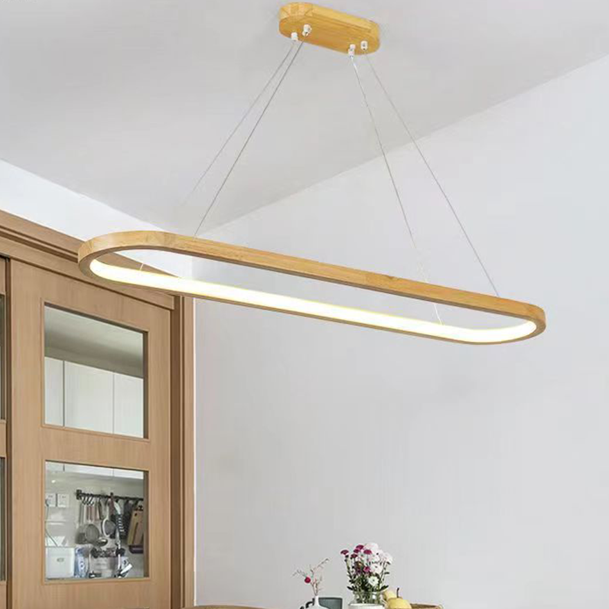 Modern Wooden And Acrylic Annular Dining Room Pendant Light, Natural Wood