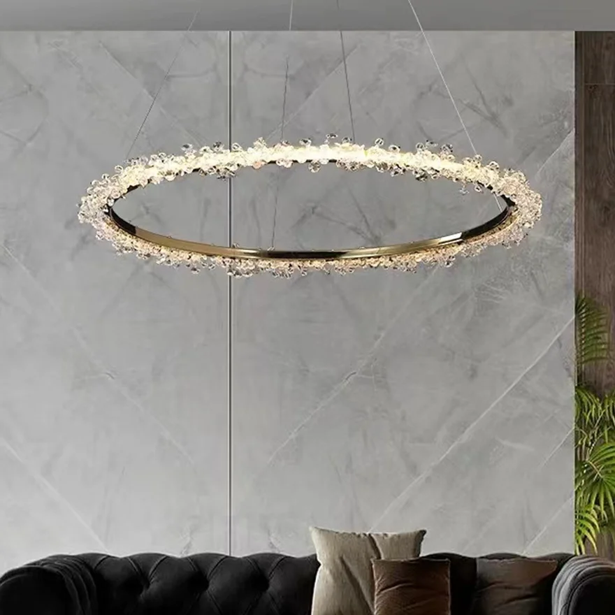 Royal Metal And Crystal Annular Living Room Chandelier Pendant Light, Gold