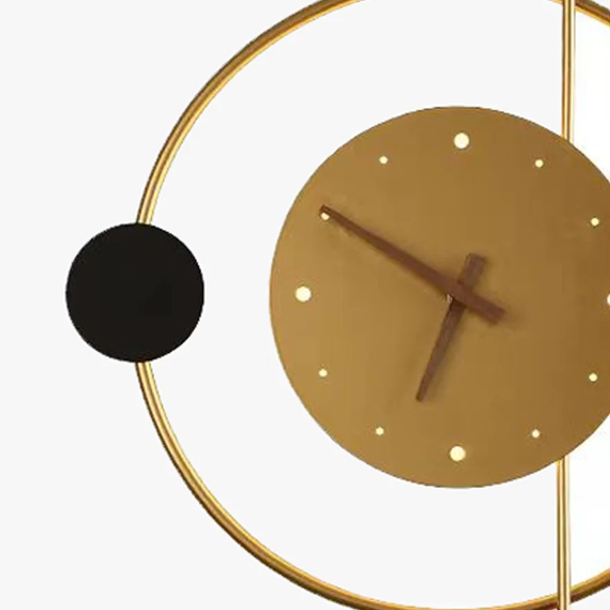 Designer Metal And Acrylic Clock Dining Room Wall Lamp, Black/Gold