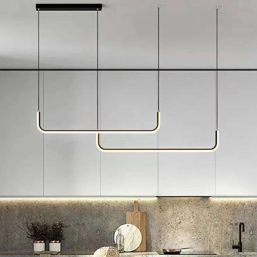 Minimalist Metal And Acrylic Linear Living Room Pendant Light, Black/Gold