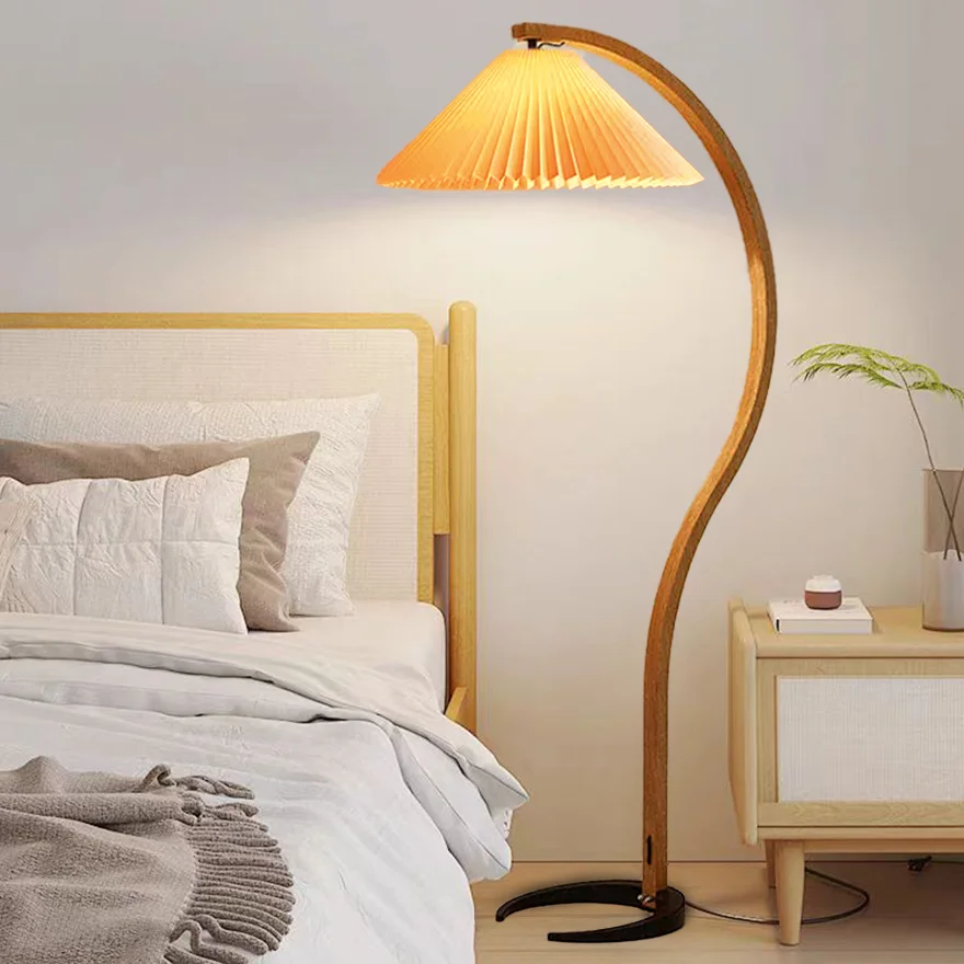 Modern Metal And Fabric Linear Bedroom Floor Lamp, Beige/Brown/White