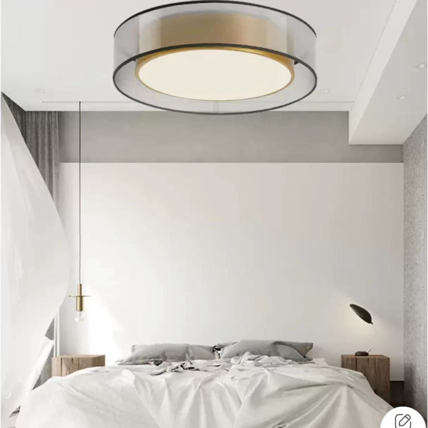 Minimalist Metal And Acrylic Round Bedroom Ceiling Light, Gold, Trichromatic Light