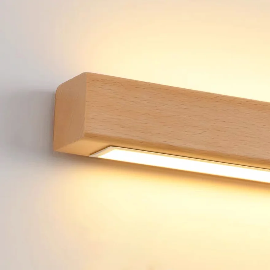 Minimalist Wooden And Acrylic Linear Hallway Ceiling Light, Dark Wood/Natural Wood, Trichromatic Light