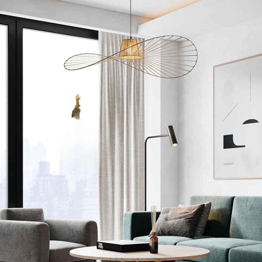 Modern Polyurethane Elastic Fabric And Glass Fiber Hooded Living Room Pendant Light, Black/Brown/Golden/White