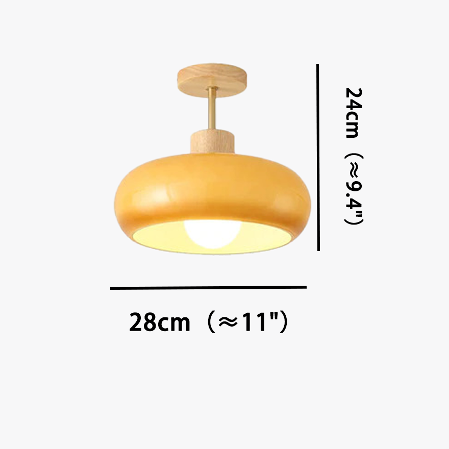 Classical Glass And Wooden Drum Dining Room Ceiling Light, Orange/White