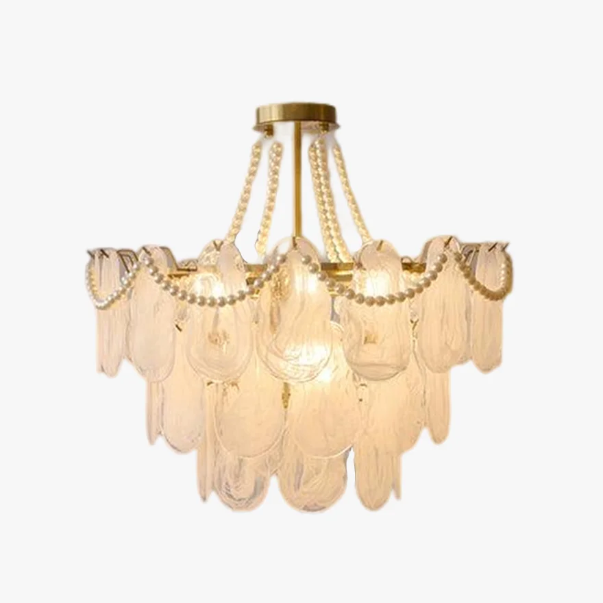 Royal Metal And Glass Floral Living Room Chandelier Pendant Light, Gold, Trichromatic Light