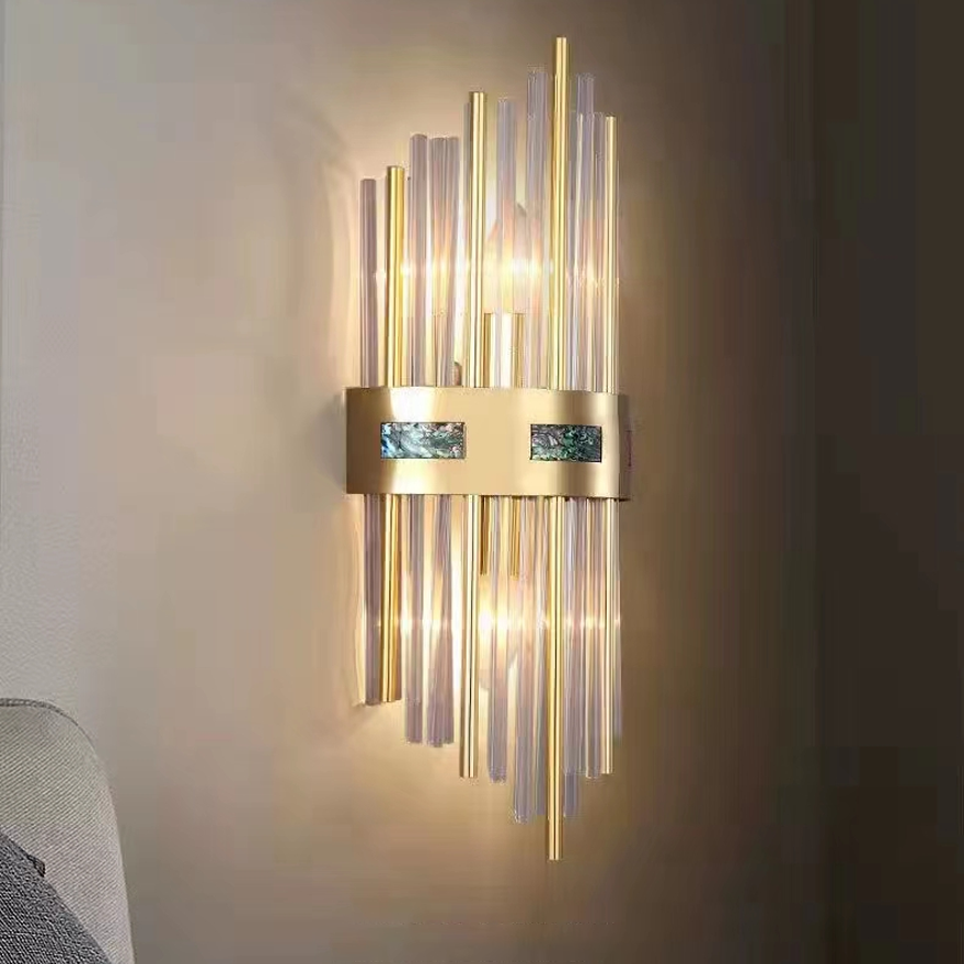 Art Deco Acrylic And Metal Cylindrical Bedroom Wall Lamp, Gold