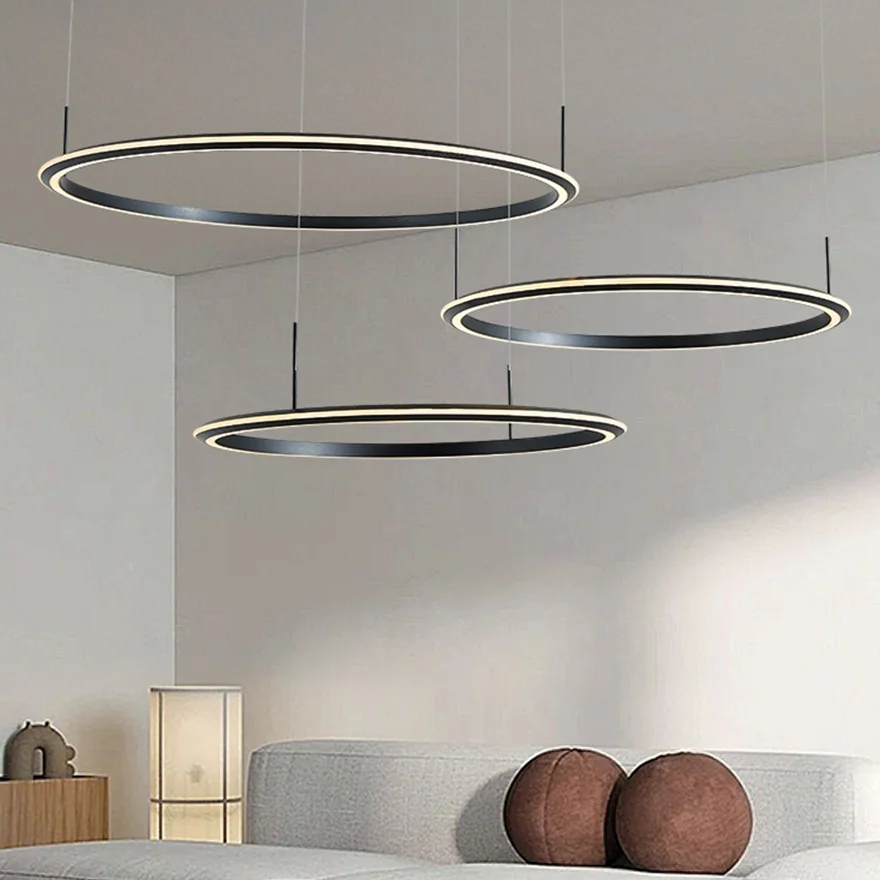 Modern Metal And Acrylic Ring Dining Room Pendant Light, Black