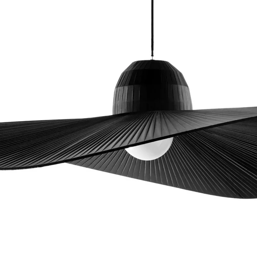 Modern Metal And Fabric Hooded Bedroom Pendant Light, Black/White