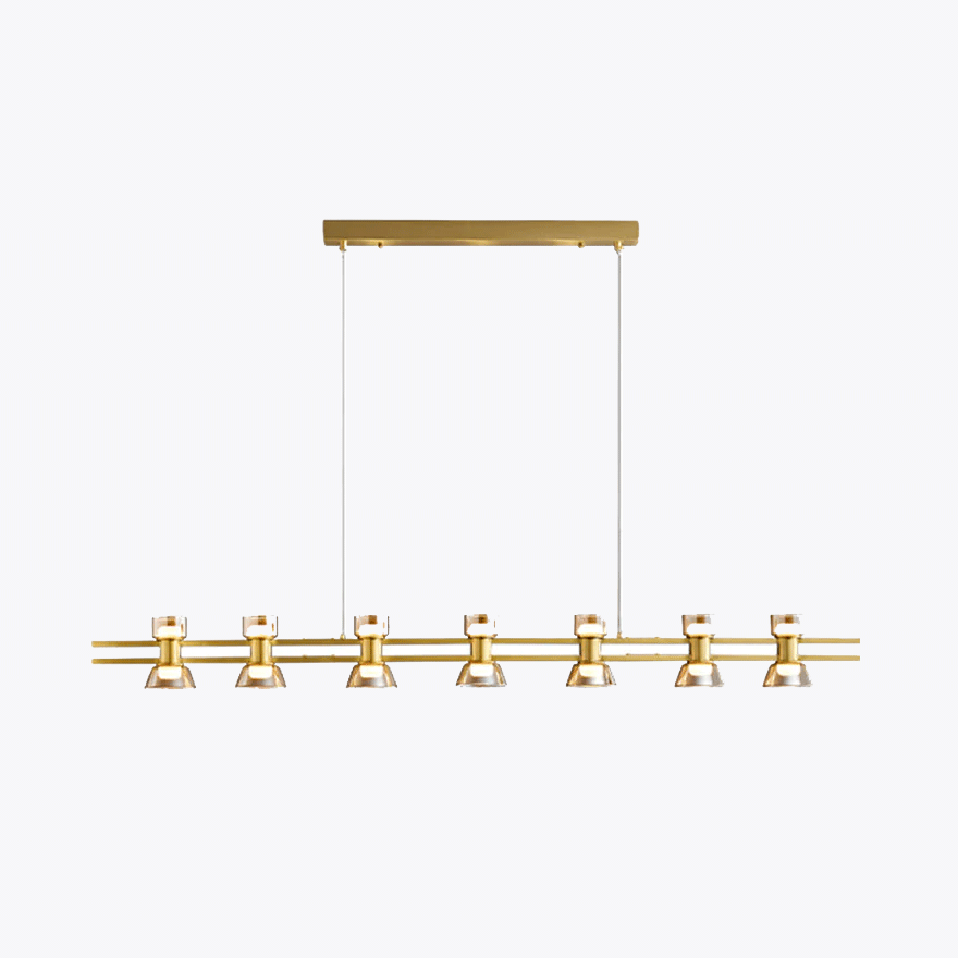 Designer Pure Copper And Glass Linear Dining Room Pendant Light, Black/Gold