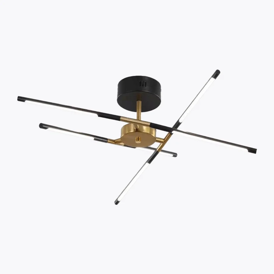 Modern Metal And Acrylic Linear Bedroom Ceiling Light, Black-Gold/Gold