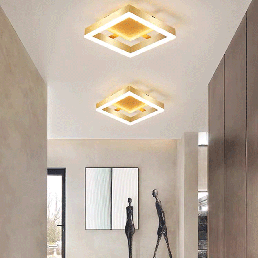 Modern Metal Square Dining Room Ceiling Light, Gold