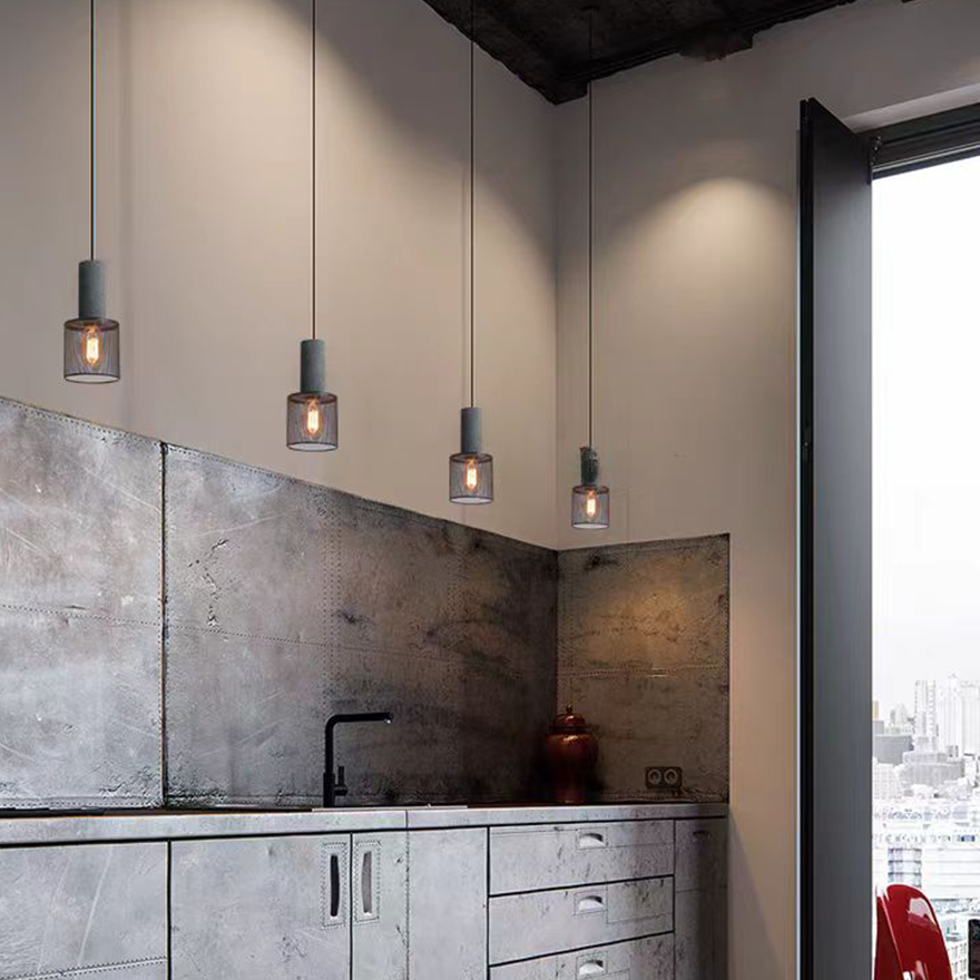 Industrial Metal And Cement Geometric Dining Room Pendant Light, Grey