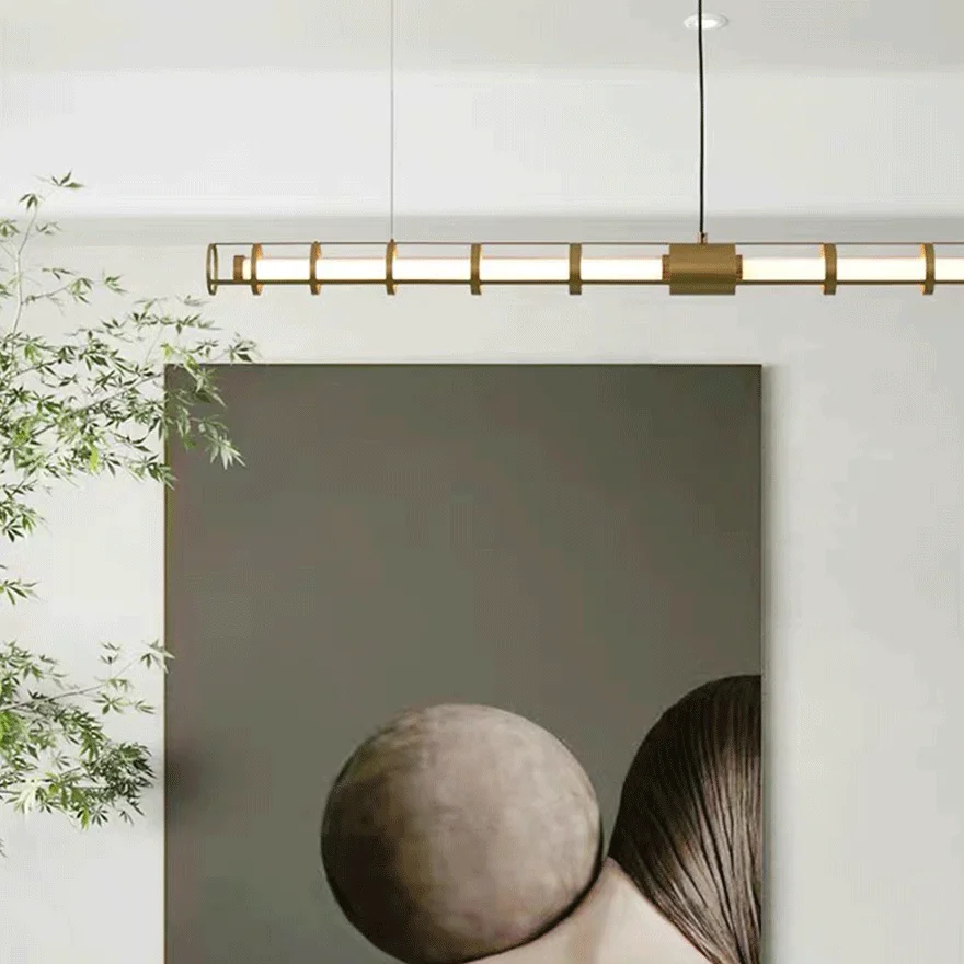 Minimalist Metal Linear Dining Room Pendant Light, Gold