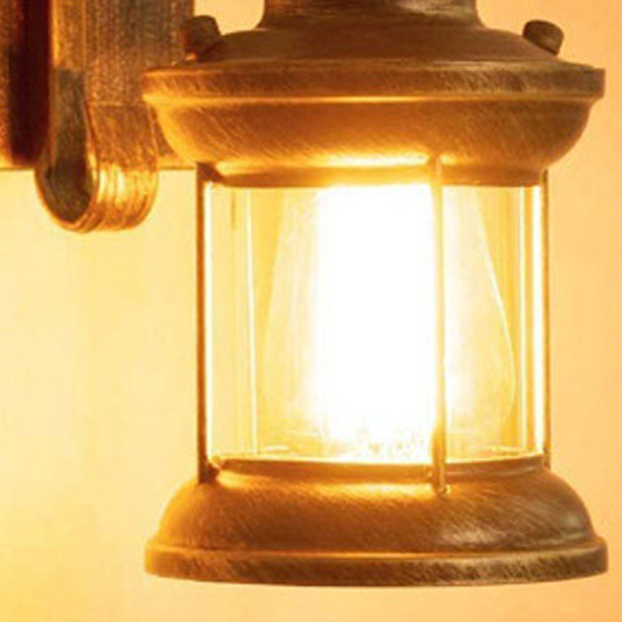 Industrial Glass Lantern Bedroom Wall Lamp, Black/Bronze