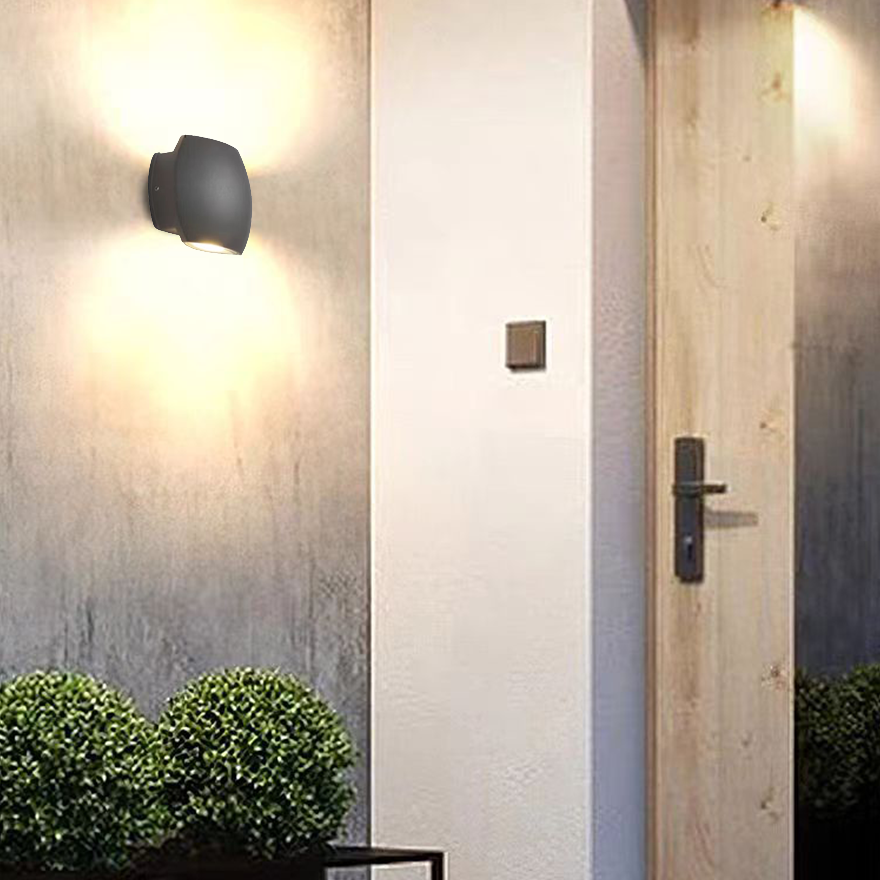 Modern  Metal Geometric Outdoor Wall Lamp, Black/ Grey