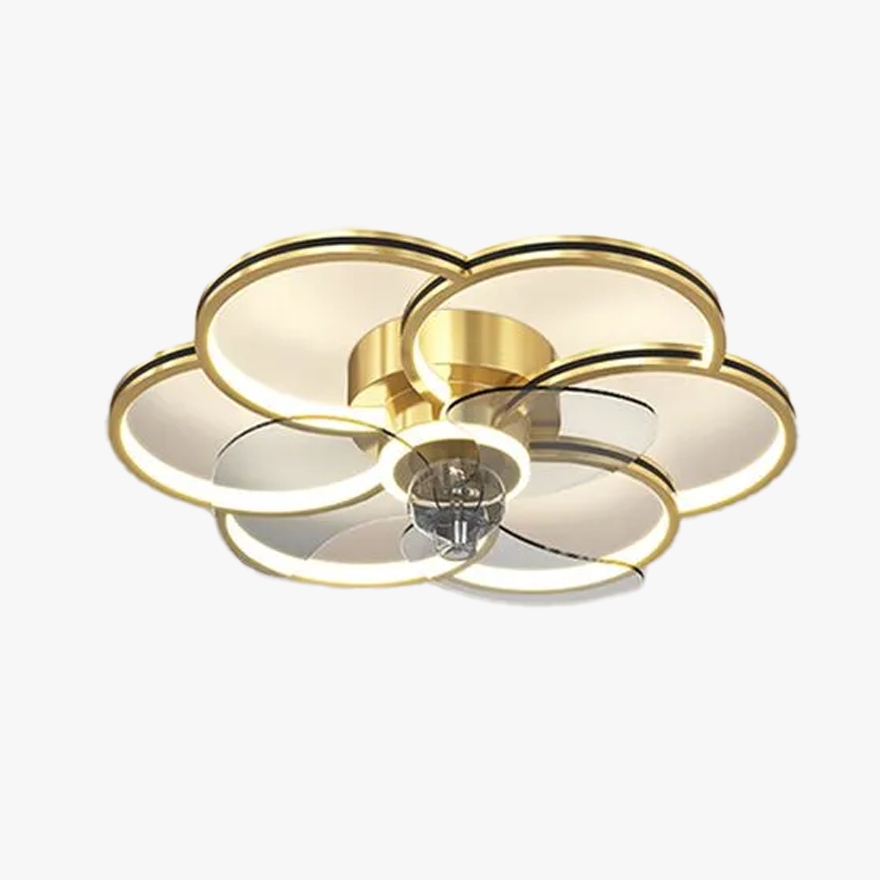 Unusual Metal And Acrylic Floral Dining Room Ceiling Fan, Black/Gold