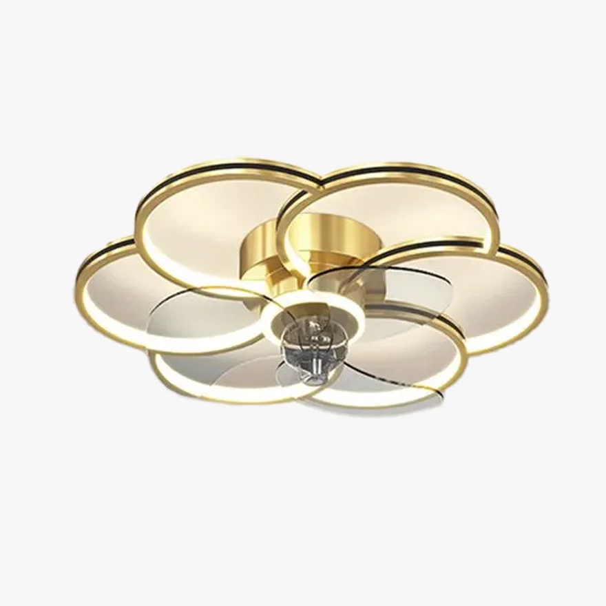 Unusual Metal And Acrylic Floral Dining Room Ceiling Fan, Black/Gold