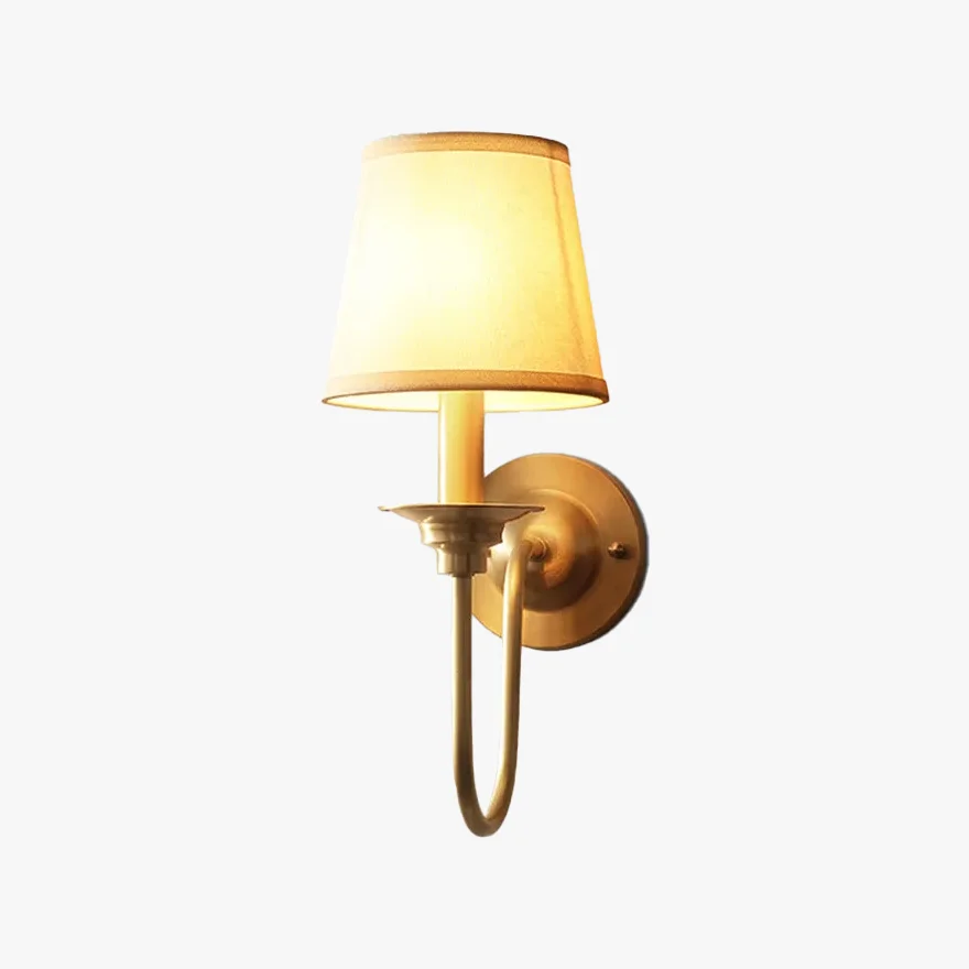 Minimalist Pure Copper And Fabric Hooded Bedroom Wall Lamp, Brass