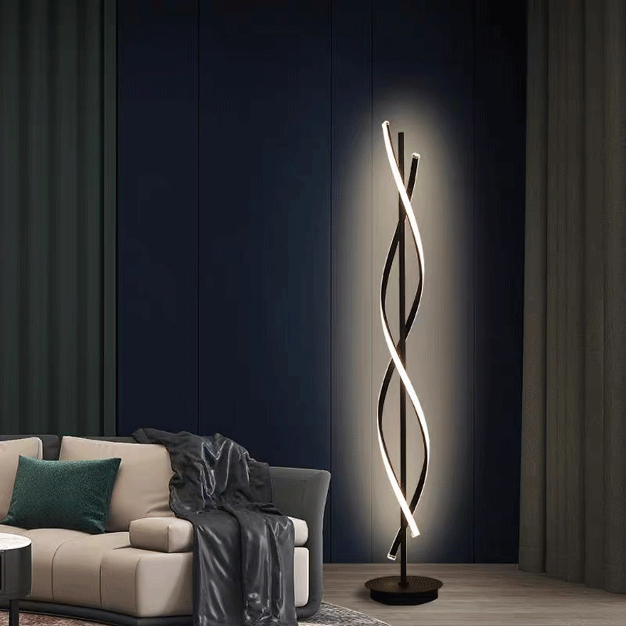 Contemporary Metal Steamline Living Room Floor Lamp, Black/White