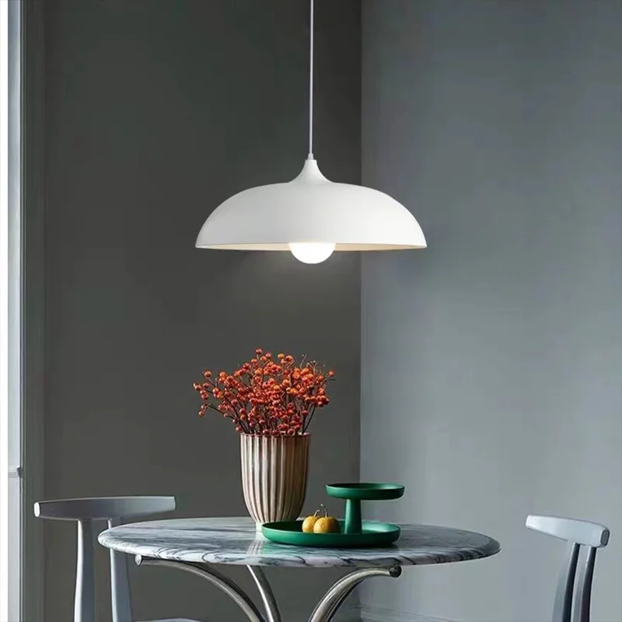 Morandi Metal Bowled Dining Room Pendant Light, Black/Blue/Green Grey/Navy/Pink/White/Yellow