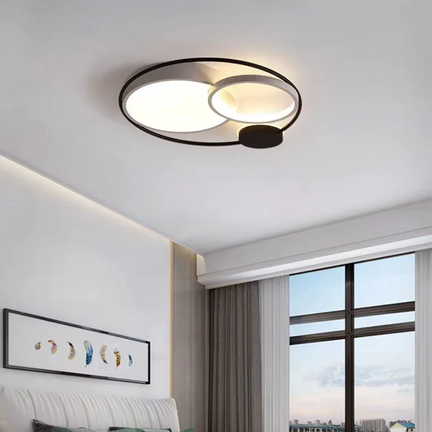 Unusual Acrylic Round Living Room Ceiling Light, Black White/Grey, Trichromatic Light