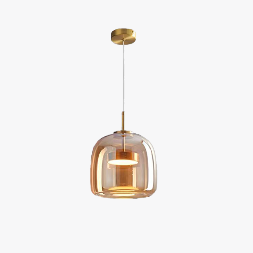 Classical Metal And Glass Drum Living room Pendant Light, Amber/Clear/Smoky Grey, Adjustable