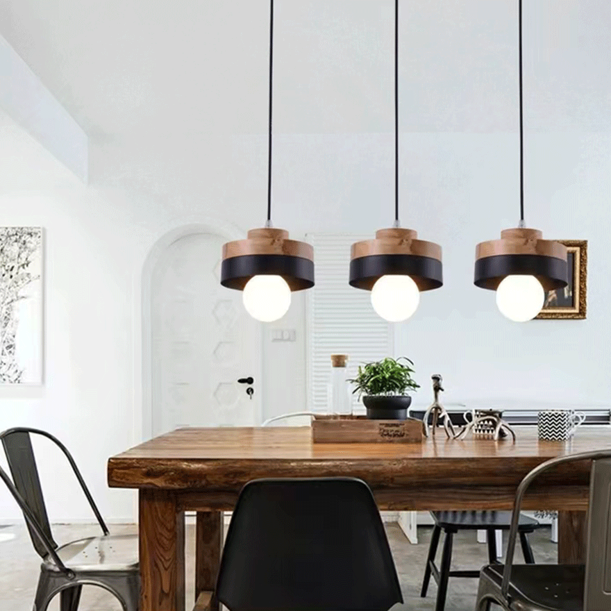 Morandi Metal And Wooden Square Kitchen Pendant Light, Black/White