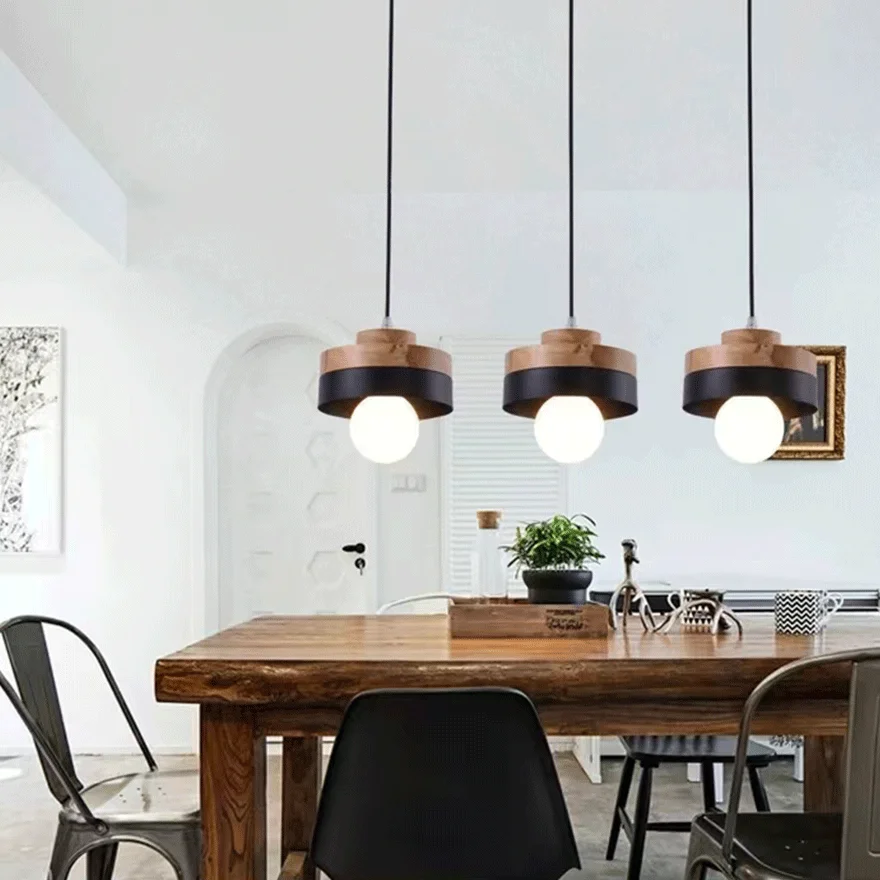 Morandi Metal And Wooden Square Kitchen Pendant Light, Black/White