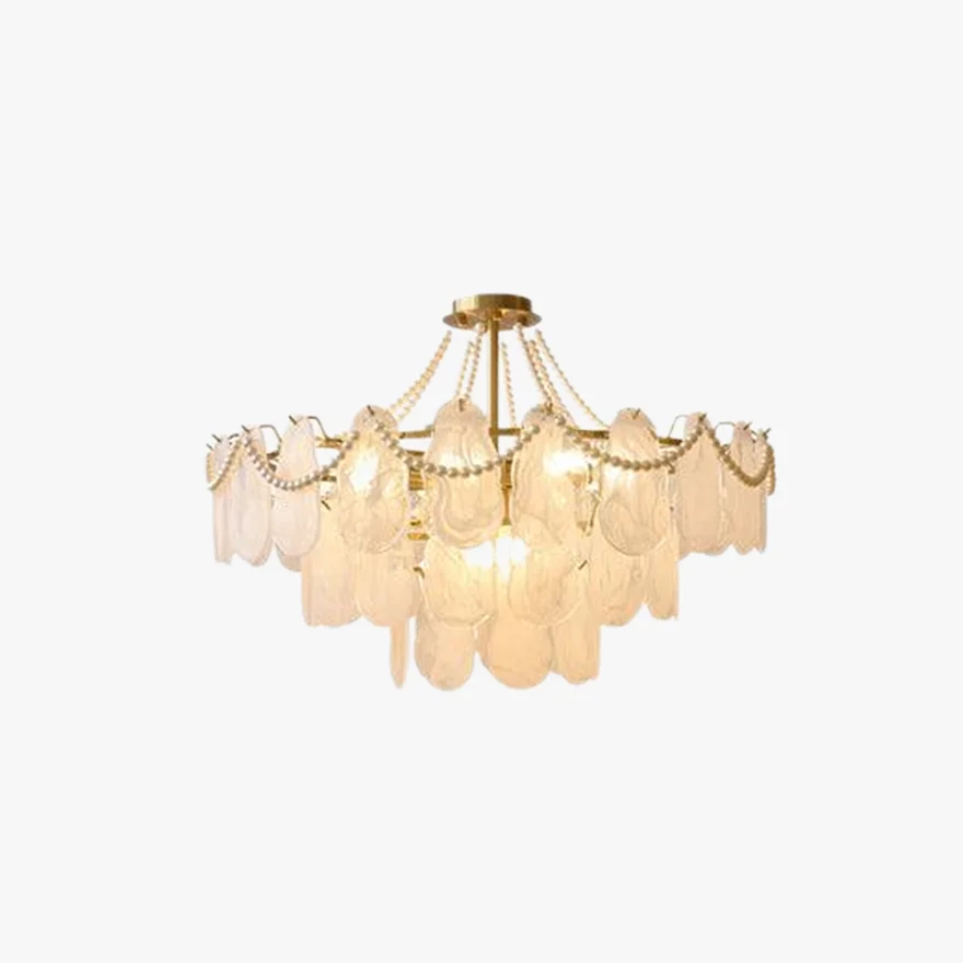 Royal Metal And Glass Floral Living Room Chandelier Pendant Light, Gold, Trichromatic Light